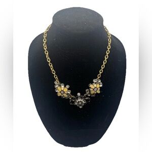 J Crew Goldtone & Crystal Necklace Cream, Smoky Gray & Black Stones. 18” Plus 3”